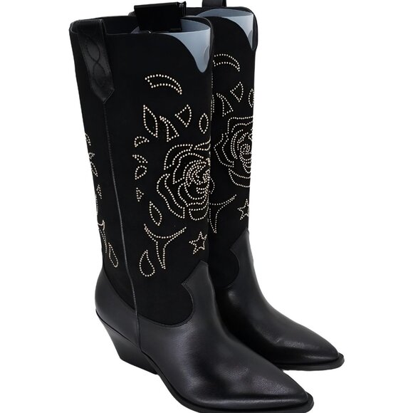 Jessica Simpson Tall Western Boots Black Gold Floral - US 9.5 M EU 40.5 - Picture 4 of 6
